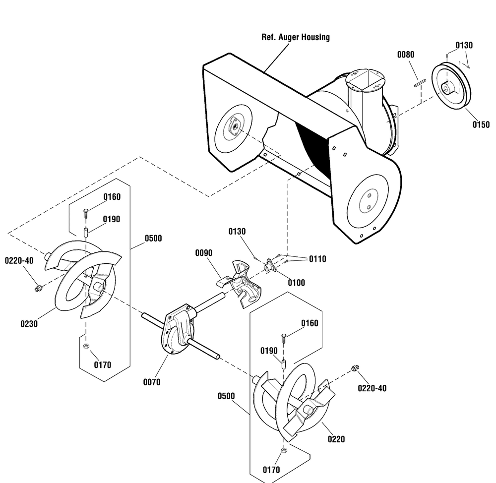 Auger Drive Group Diagram and Parts List for 1696156-02-1227MS 2016 Briggs and Stratton Snow Blower